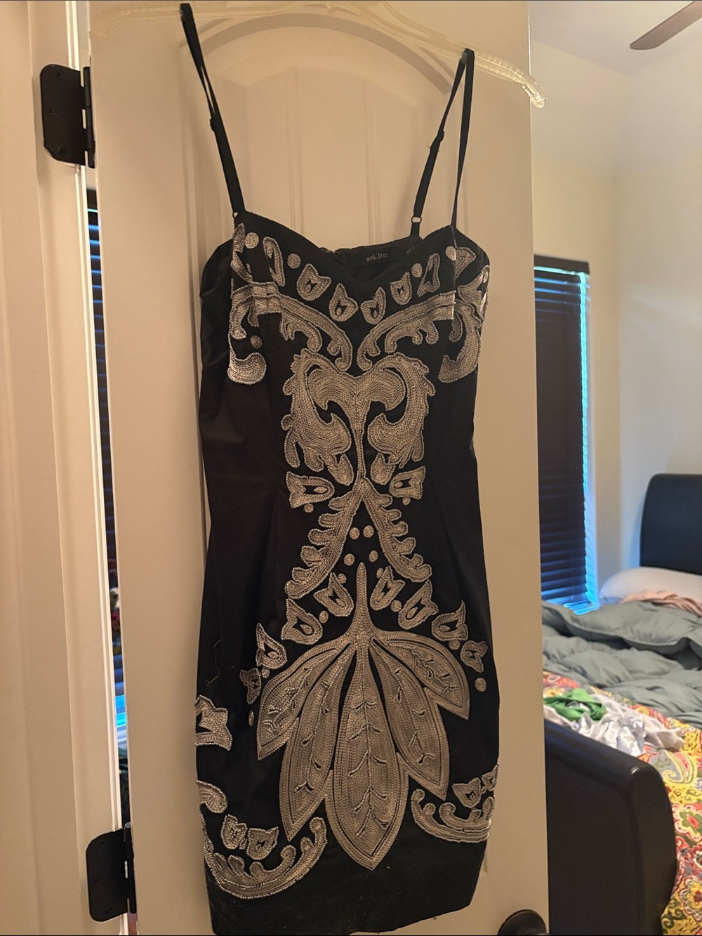 Beaded and Embroidered Black Sheath Dress with Silver Detail